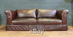 Vintage Laura Ashley Kempton Chesterfield Tan Soft Real Leather Cottage Sofa