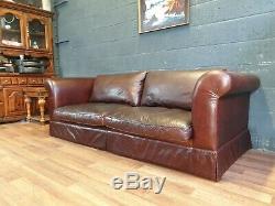 Vintage Laura Ashley Kempton Chesterfield Tan Soft Real Leather Cottage Sofa