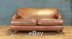 Vintage Laura Ashley Lynden Chesterfield Tan Soft Real Leather Cottage Sofa 1