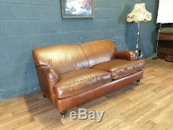 Vintage Laura Ashley Lynden Chesterfield Tan Soft Real Leather Cottage Sofa 1