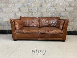 Vintage Laura Ashley Morgan Sofa Upholstered in Aged Cigar Tanned Brown Leather