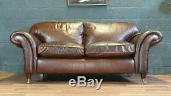 Vintage Laura Ashley Mortimer Chesterfield Tan Soft Real Leather Cottage Sofa 1