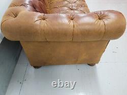 Vintage Laura Ashley'radley' Tan Leather Sofa, Chesterfield, Button Back