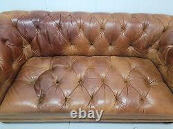 Vintage Laura Ashley'radley' Tan Leather Sofa, Chesterfield, Button Back