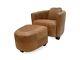 Vintage Leather Club Arm Chair And Footstool in Genuine Vintage Tan Leather