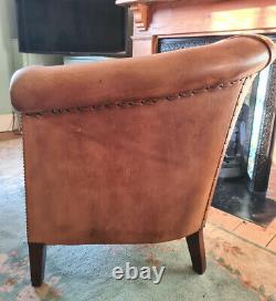 Vintage Leather Club/Tub Chairs (Pair) Distressed Tan Brown