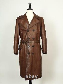 Vintage Leather Trench Coat Swedish Goatskin Tan Brown Medium