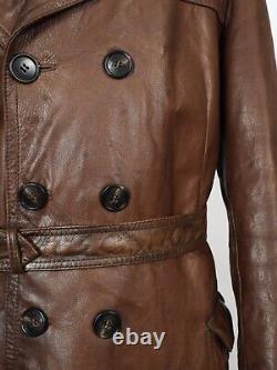 Vintage Leather Trench Coat Swedish Goatskin Tan Brown Medium