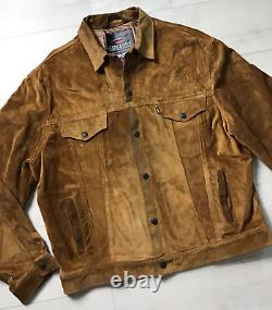 Vintage Levi's Black Tab Suede Leather Trucker Jacket Size M (p2p 24) Tan