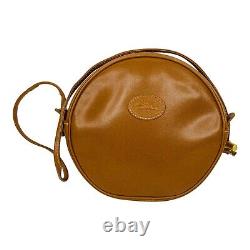 Vintage Longchamp Le Pliage Tan Leather 8in Round Crossbody Shoulder Bag France