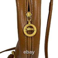 Vintage Longchamp Le Pliage Tan Leather 8in Round Crossbody Shoulder Bag France