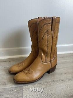 Vintage Lucchese Texas tan leather western cowboy boot HANDMADE SIZE 9.5D MEN