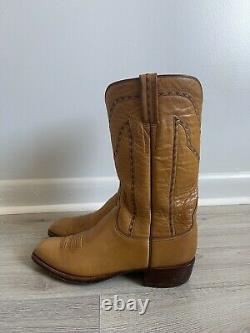 Vintage Lucchese Texas tan leather western cowboy boot HANDMADE SIZE 9.5D MEN