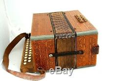 Vintage M. Hohner Germany Accordion, Accordeon with Tan Leather