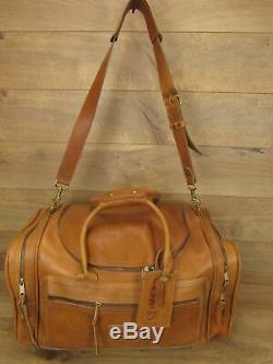 Vintage Made in USA ORVIS British Tan Genuine All Leather Duffle Bag Luggage