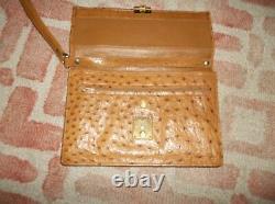 Vintage Mark Cross Germany Ostrich tan leather envelope locking clutch bag purse