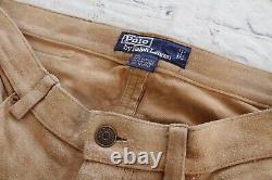 Vintage Mens RALPH LAUREN Polo Tan Suede Leather 5 Pocket Pants 34 x 30