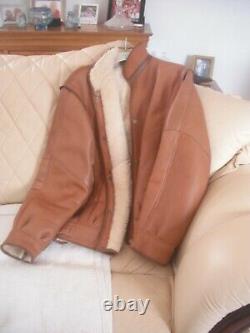 Vintage Mens Tan Leather Sheepskin Flying/bomber Jacket. Uk Size 38. Ex Condition