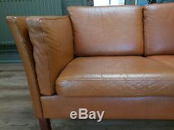 Vintage Mid Century Danish Tan Leather 2 Seater Sofa- Borge Mogensen Style 2