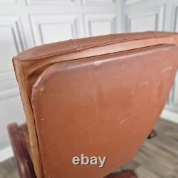 Vintage Mid-Century Danish Tan Vinyl Leather Lounge Recliner Swivel Arm Chair
