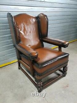 Vintage Mid Century Gentleman's Tan Leather Wingback Armchair \uD83C\uDDEC\uD83C\uDDE7