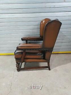 Vintage Mid Century Gentleman's Tan Leather Wingback Armchair \uD83C\uDDEC\uD83C\uDDE7
