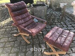 Vintage Mid Century Leather lounge chair & Footstool By Ingmar Relling westnofa