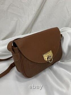Vintage NINA RICCI tan canvas and leather shoulder bag logo crossbody