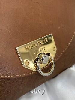 Vintage NINA RICCI tan canvas and leather shoulder bag logo crossbody
