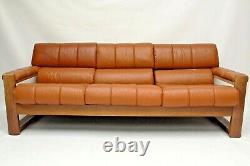Vintage Norwegian Tan Leather 1970s Three Seater Sofa