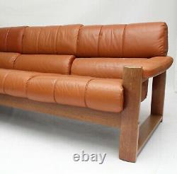 Vintage Norwegian Tan Leather 1970s Three Seater Sofa