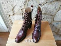 Vintage Raffaella Venturini Lady Size 41 Tan Leather Lace up Boots Made in Italy