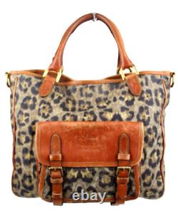 Vintage Ralph Lauren Animal Print Canvas Tan Brown Leather Trim Satchel Handbag
