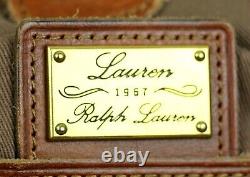 Vintage Ralph Lauren Animal Print Canvas Tan Brown Leather Trim Satchel Handbag