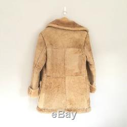 Vintage Real Sheepskin Leather & Shearling Coat Unisex Jacket Tan s/m 70s-80