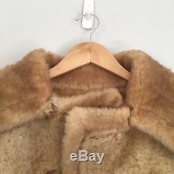 Vintage Real Sheepskin Leather & Shearling Coat Unisex Jacket Tan s/m 70s-80