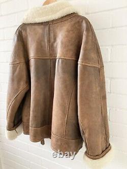 Vintage Real Sheepskin Shearling Aviator Coat Jacket Tan Brown 16uk (12 US)