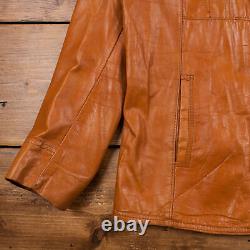 Vintage Reed Leather Jacket L 70s Tan Brown Button