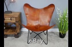 Vintage Retro Butterfly Chair Tan Leather Black Steel Lounge Study Bedroom