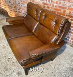 Vintage Retro Danish 1970 Tan Coloured Two seater Soft Leather Sofa