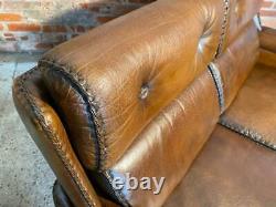 Vintage Retro Danish 1970 Tan Coloured Two seater Soft Leather Sofa