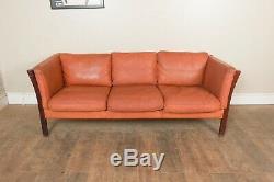 Vintage Retro Danish Tan / Cognac Leather 3 Seater Sofa by Stouby
