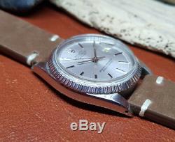 Vintage Rolex Oyster Perpetual Datejust 3035 Silver Dial 18k Gold Bezel Watch