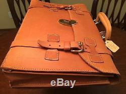 Vintage Rustic Thick Tan Leather Double Belted Briefcase American Made