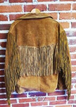 Vintage Schott Bros. Sz 48 XL Rancher Suede Fringe Jacket Coat Tan Brown Men's