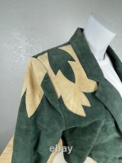 Vintage Scully Genuine Green Tan Leather Western Cropped Jacket Lined Sz 10