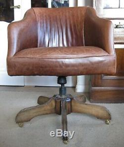 Vintage Semi-Aniline Tan Leather Captain's Desk Chair