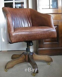 Vintage Semi-Aniline Tan Leather Captain's Desk Chair