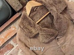 Vintage Sheepskin Leather Shearling Lined Coat Jacket Tan Brown Size XL