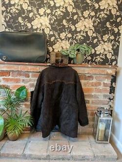 Vintage Sheepskin Leather Shearling Lined Coat Jacket Tan Brown Size XL